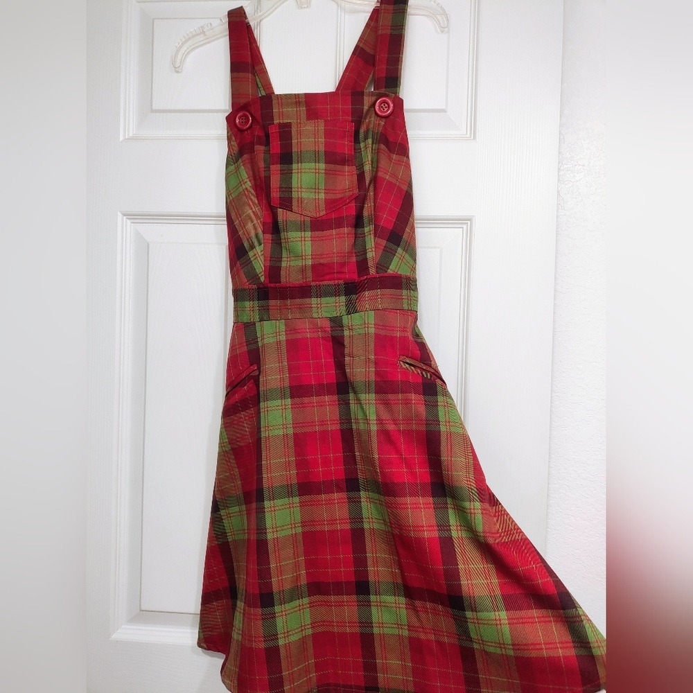Red and Green Plaid Pinafore Dress